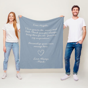 Dusty Blue Handwritten Love Letter or Message Fleece Blanket