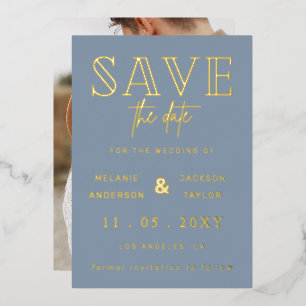 Dusty Blue Handwritten Script Photo Save The Date 