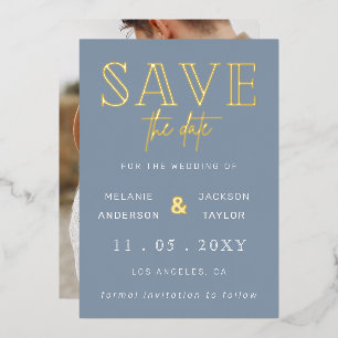 Dusty Blue Handwritten Script Photo Save The Date 