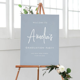 Dusty Blue Handwritting Graduation Party Welcome Poster
