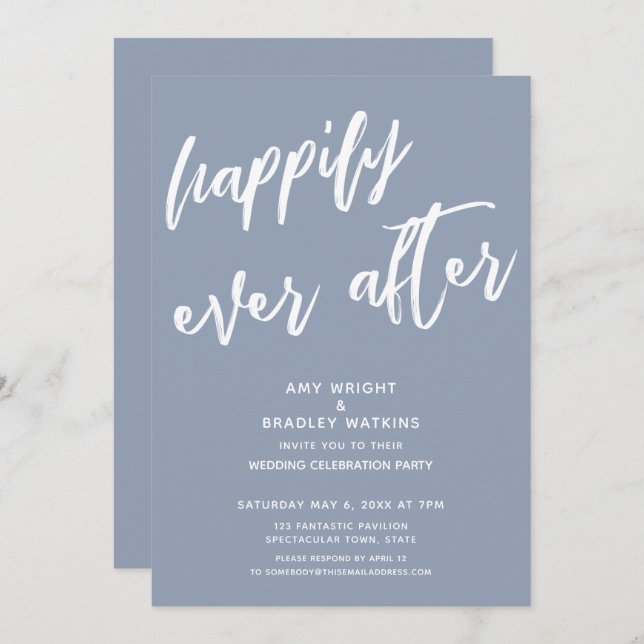 Dusty Blue Happily Ever After Wedding Reception Invitation (Front/Back)