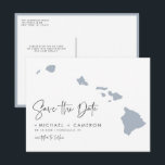 Dusty Blue Hawaii State Map QR Code Save the Date Announcement Postcard<br><div class="desc">Announce your destination wedding in paradise with this QR Code Save the Date Postcard, featuring a illustrated Hawaii state map. The integrated QR code offers your guests a convenient way to access your wedding website, RSVP page, or even a personalised video message. If you’re hosting a destination wedding in Hawaii...</div>