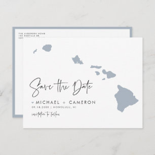 Dusty Blue Hawaii State Map QR Code Save the Date Announcement Postcard