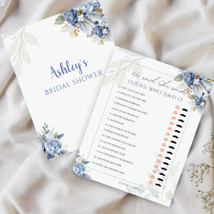 Dusty Blue He Said She Said Bridal Shower Game