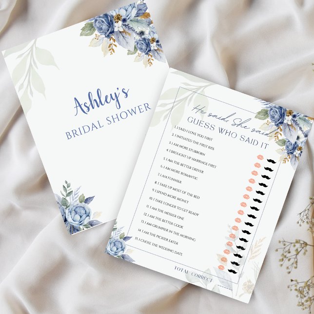 Dusty Blue He Said She Said Bridal Shower Game (Dusty Blue He Said She Said Bridal Shower Game)
