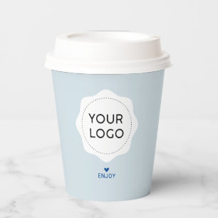 Dusty Blue & Heart Business Logo Custom Paper Cups