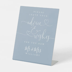 Dusty Blue Heart Script Advice And Wishes Pedestal Sign