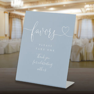 Dusty Blue Heart Script Favours Pedestal Sign