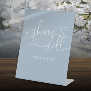Dusty Blue Heart Script Wishing Well Pedestal Sign