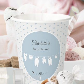 Dusty Blue Hearts Baby Boy Shower Paper Cups