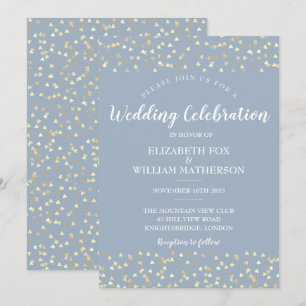 Dusty Blue Hearts Confetti Wedding Invitation