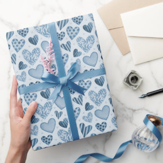 Dusty Blue Hearts Pattern Wrapping Paper Roll