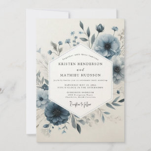 Dusty Blue Heirloom Flora Wedding Invitation