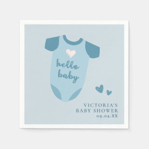 Dusty Blue Hello Baby Boy Script Baby Shower Napkin