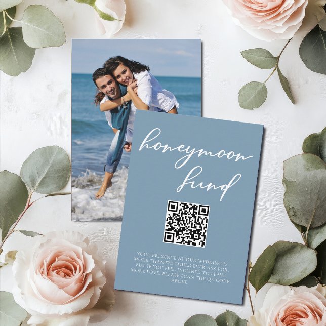 Dusty Blue Honeymoon Fund with Couple Photo Enclosure Card (Creator Uploaded)