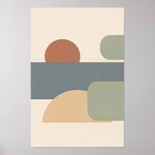 Dusty Blue Horizon and Terracotta Circle Poster