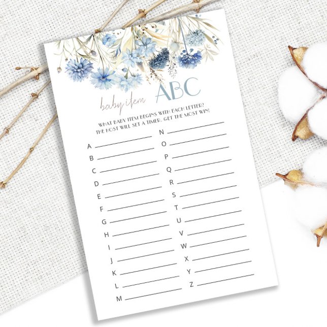 DUSTY Blue Hydrange Baby Shower Baby Item ABC Game (Creator Uploaded)