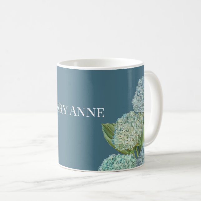 Dusty Blue Hydrangea Bouquet Coffee Mug (Front Right)