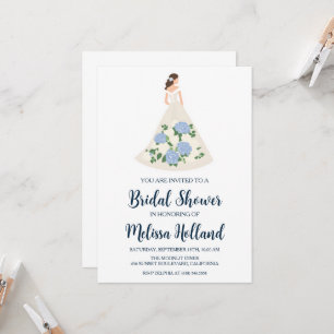 dusty blue hydrangea bridal shower invitations