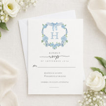 Dusty Blue Hydrangea Crest Monogram Wedding