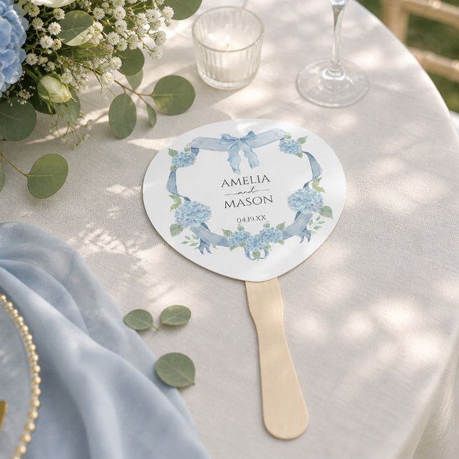 Dusty Blue Hydrangea Crest Watercolor Wedding Hand Fan (Dusty Blue Hydrangea Crest Watercolor Wedding Hand Fan)