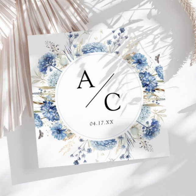 Dusty Blue Hydrangea Floral Monogram Napkin (Creator Uploaded)