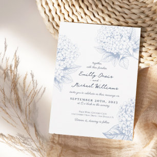 Dusty Blue Hydrangea Floral Wedding Invitation