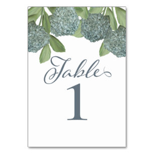 Dusty Blue Hydrangea Floral Wedding Number Table Number
