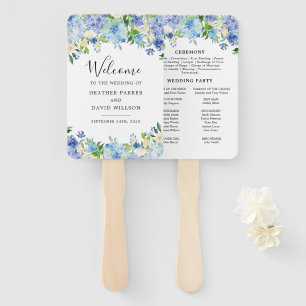 Dusty Blue Hydrangea Floral Wedding Program Fans