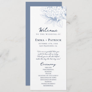 Dusty Blue Hydrangea Floral Wedding Programme