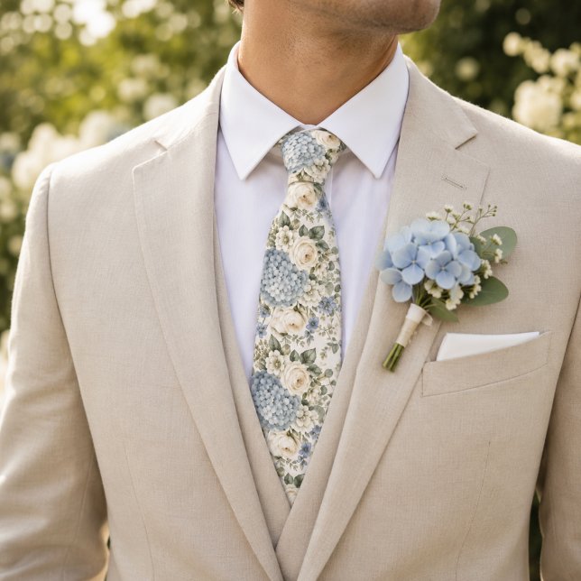 Dusty Blue Hydrangea Floral Wedding Tie (Creator Uploaded)