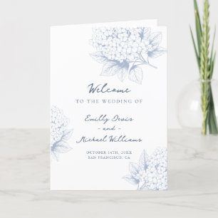 Dusty Blue Hydrangea Folded Wedding Program Programme