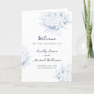 Dusty Blue Hydrangea Folded Wedding Program Programme
