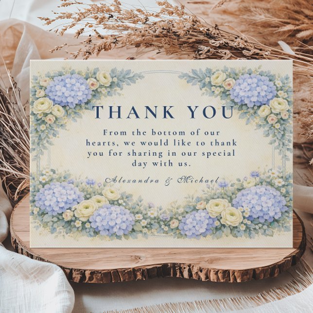 Dusty Blue Hydrangea Garden Wedding Thank You Card (Creator Uploaded)