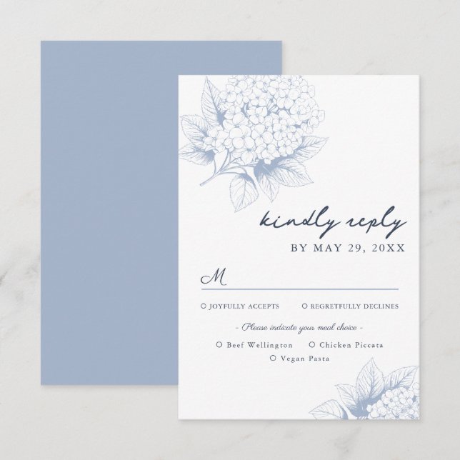 Dusty Blue Hydrangea Meal Options RSVP Card (Front/Back)