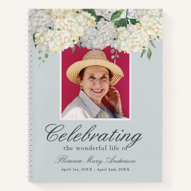 Dusty Blue Hydrangea Memorial Funeral Guest Book (Front)