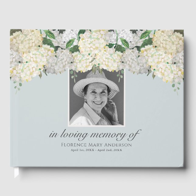 Dusty Blue Hydrangea Memorial Funeral Guest Book (Front)