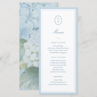 Dusty Blue Hydrangea Monogram Wedding Flat Menu