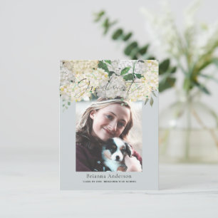 Dusty Blue Hydrangea Photo Graduation Announcement Postcard