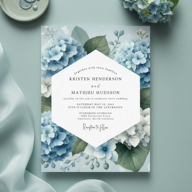 Dusty Blue Hydrangea Romance Wedding Invitation (Creator Uploaded)