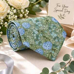 Dusty Blue Hydrangea & Sage Green Eucalyptus Tie