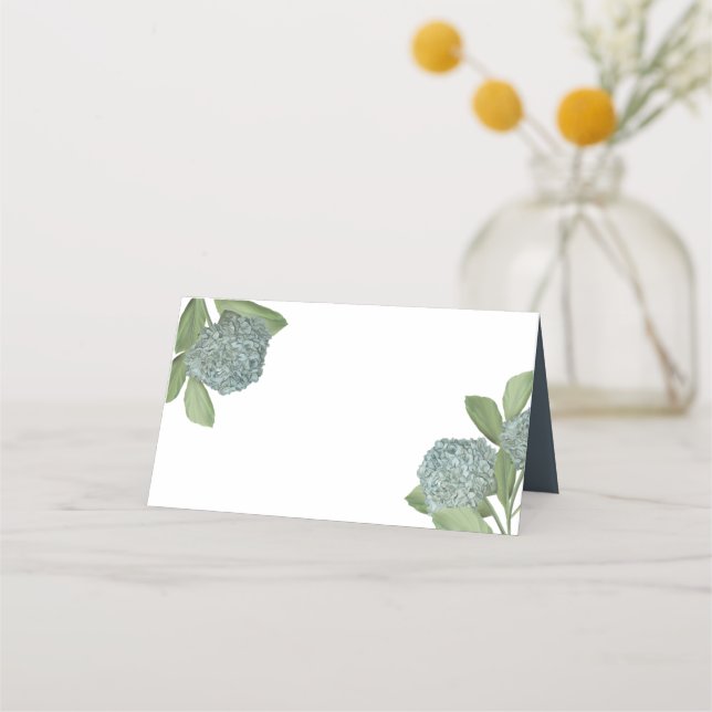 Dusty Blue Hydrangea Simple Elegant Floral Place Card (Front)