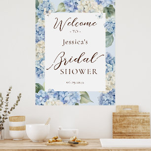 Dusty Blue Hydrangea Watercolor Bridal Shower Poster
