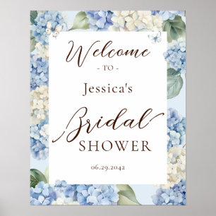 Dusty Blue Hydrangea Watercolor Bridal Shower Poster
