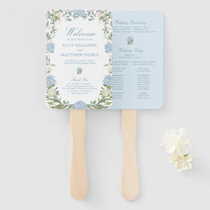 Dusty Blue Hydrangea Wedding Ceremony Program Hand Fan