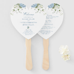 Dusty Blue Hydrangea Wedding Ceremony Program Hand Fan