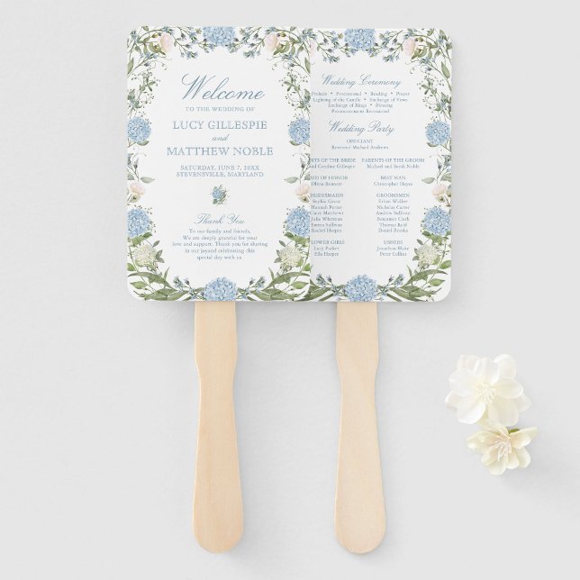 Dusty Blue Hydrangea Wedding Ceremony Program Hand Fan (Creator Uploaded)