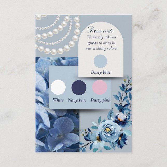 Dusty Blue Hydrangea Wedding Dress Code Enclosure Card (Back)