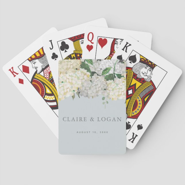 Dusty Blue Hydrangea Wedding Playing Cards (Back)