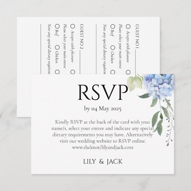 Dusty Blue Hydrangea Wedding RSVP Enclosure Card (Front/Back)